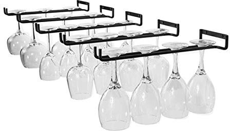 Bopfimer 5 Pezzi Portabicchieri Sospeso, Porta Bicchieri Sospesi per Calici Bicchiere da Vino, Rastrelliera per Cucina Bar da Parete, Nero, 11 Pollici / 30 cm