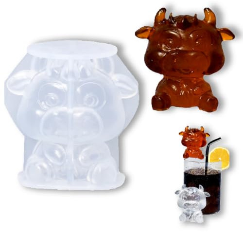3D Cow Ice Cube Silicone Mold, Animal Resin Molds for Whisky Fruit Juice Coffee Milk Tea, Cattle Resin Casting Mold, Cake Decor Ornament