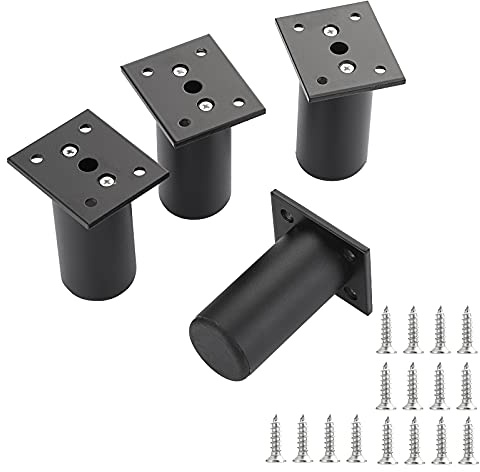 SUMTree 4 Stück 8cm Möbelfüße aus Alulegierung Schrankfüße Beine für Stühle Tisch Schrank Schreibtisch Sofa Möbelbeine mit Schrauben Einfachen Montage Runde(Schwarz)