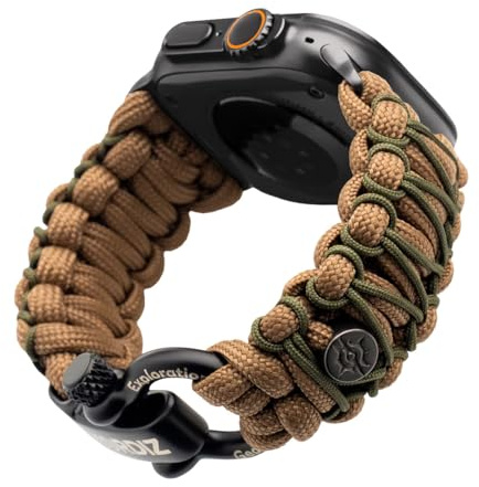 KORDIZ Survivor Pro – Paracord-Armband für Apple Watch, kompatibel mit Apple Watch Serie Ultra & 9/8/7/6/5/4/3/2/1/SE – 49 mm, 45 mm, 44 mm, 42 mm, mit verstellbarem Edelstahlbügel