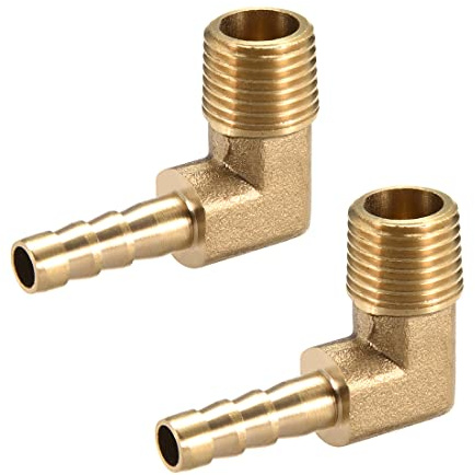 PATIKIL 6mm Barbato x 1/4 PT Maschio Barb Flessibile Raccordo, 2pz Ottone 90 Gradi Gomito Giunto Connettore Tubo Raccordo per Acqua Tubo, Oro Tono