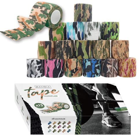 KAMBIA Sport-Klebeband, Crossfit, Klebebandage, elastisch, selbstklebend, Kappe, 15 selbstklebende Bandagen, Crossfit, Camouflage-Farben, 4,5 m x 5 cm