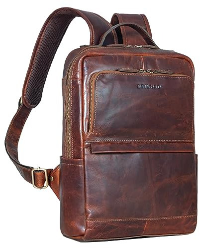 STILORD 'Albie' Laptop-Rucksack Leder 13,3 Zoll für Damen und Herren DIN A4 Daypack Business-Backpack für Büro Schule Uni Arbeit Vintage Ranzen aus Echtleder mittel-groß, Farbe:florida - braun