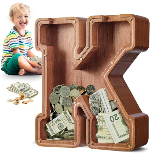 summidate Spardose Kinder Holz, Personalisierte Buchstabe Sparschwein K | Spardose Kinder Holz für Mädchen Jungen mit Initiale,Sparschwein Geschenk zum Geburtstag, Weihnachten und Kinderzimmer Deko