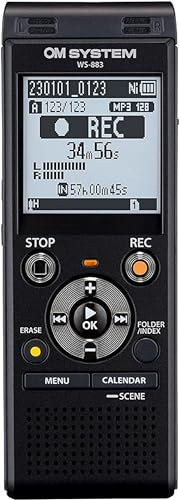 OM System WS-883 Digital Voice Recorder, Linear PCM/MP3 Recording Formats, USB Direct, 8GB Playback Speed and Volume Adjustment, File Index, Delete Selected Files