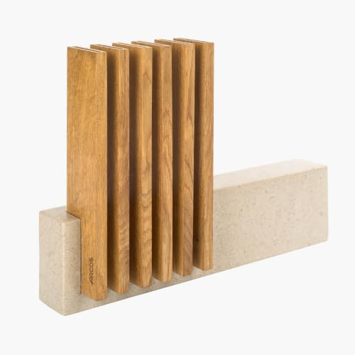 Arcos Petra Messerhalter, aus Kalkstein und Holz, 28 x 36 x 7 cm, für 6 Messer (Messer nicht im Lieferumfang enthalten)
