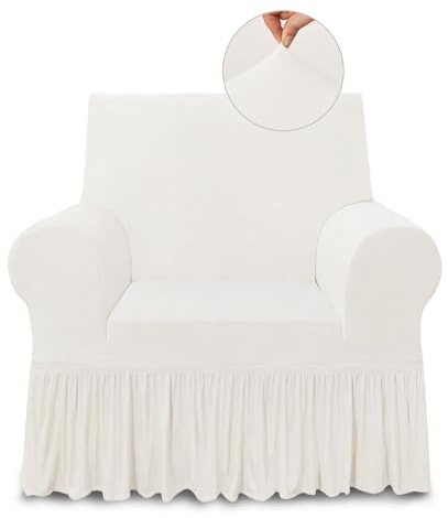 NICEEC Armchair Cover Super Soft 1-Piece White Armchair Slipcover Stretch Universal Spandex Couch Covers for Living Room Easy Fit Washable Furniture Sofa Protector with Skirt