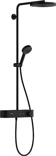 hansgrohe Pulsify S - Shower System with Thermostatic Shower Mixer, Head Shower 260mm, Shower Set with Shower Head, Hose, Shower Rail, Rainfall Shower Head with 1 Spray, matt Black, 24220670
