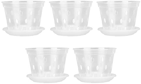 Qcwwy Vases, Pot de Fleur d'orchidée en Plastique Ornement de Bureau Pot de Plantation d'orchidée Transparent Respirant avec Soucoupes de Trous pour Pot de Fleur d'orchidée Intérieur Extérieur, 5