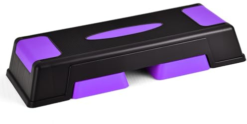 KOMFOTTEU Step de Aeróbic con Altura Ajustable de 3 Niveles, Paso de Ejercicio en Casa Antideslizante, Plataforma Stepper Deporte para Gimnasio, Carga 150 kg, 71 x 28 x 12/17/22 cm (Violeta)