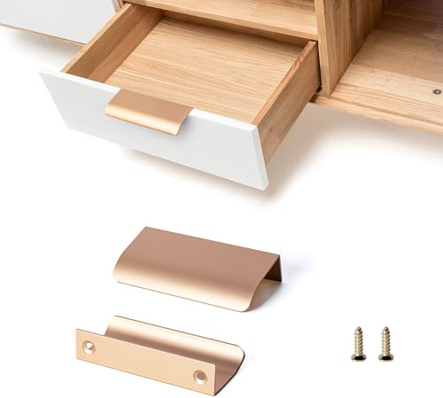 SPDYCESS 10 Stück Schrankgriffe Versteckt Möbelgriff aus Aluminiumlegierung Cabinet Pull Griffe Garderobe Küche Schubladenknöpfe mit Schrauben, Kupfergold (64mm)