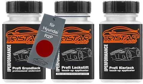 TRISTARcolor Autolack Lackstifte für Hyundai R2P Ultimate Red Perl +1K | Set aus Grundlack + Basislack + Klarlack, Lackfläschchen mit Pinsel, je 50ml
