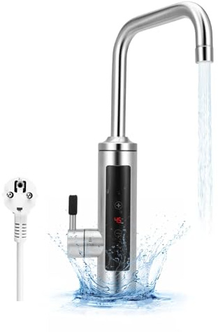 Elektrischer Wasserhahn mit Durchlauferhitzer, Elektrischer Wasserhahn aus Edelstahl mit LED Temperaturanzeige, 360° Swivel Warmwasserboiler Wasserhahn mit Durchlauferhitzer für die Küche