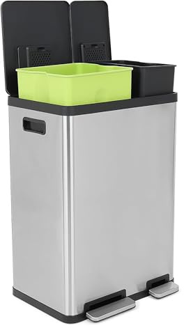 Simpli-Magic Poubelle de cuisine rectangulaire mains libres de 60 litres avec couvercle à fermeture douce, en acier inoxydable brossé (capacité de 38 x 22 l)