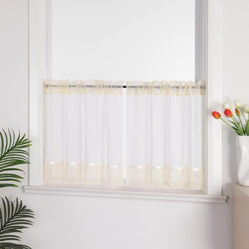 Joyswahl Leinenoptik Scheibengardine im Landhausstil »Jasmin« Cáfe Gardinen Transparent Kurz Küchengardinen Bistrogardinen Wohnzimmer Beige HxB 120x125cm 1 Stück