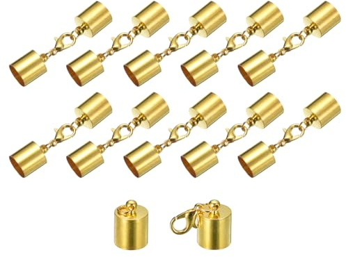 QUARKZMAN Terminali per Cordoncino Pelle 10 mm Tonalità Oro 10 Set | Terminatori a Barilotto, con Moschettoni a Griffe di, per Creare Braccialetti in Pelle