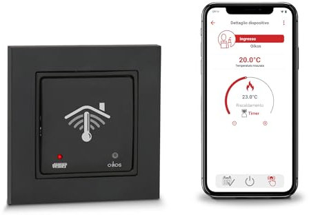 VEMER VE796101 OIKOS WIFI INT - Cronotermostato WiFi su Scatola da Incasso Rotonda (50x50), Termostato Smart con APP, Alexa e Google Home, Programmazione Settimanale, Alimentazione 230V, Grigio
