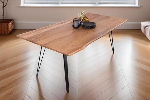 SAM Esstisch Celia 220x100 cm Akazie Natur Metallgestell schwarz | Baumkantentisch massiv, Akazienholz naturfarben, echte Baumkante, Massivholz, Esszimmertisch