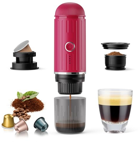 Portable Electric Espresso Machine, Travel Coffee Maker for Camping, Car Self-Heating Coffee Machine with USB-C, Compatible With NS Capsules & Ground Coffee, Portable Coffee Maker for Hiking,RV,Office