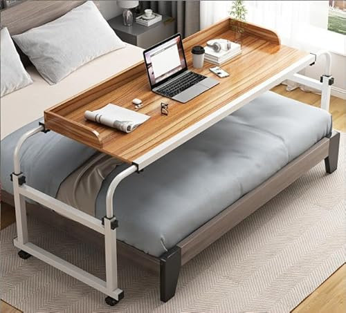 Drehtisch mit Rollen, höhenverstellbar / breit, verstellbar, mit Rollen, mobiler Betttisch für Laptop, Lebensmitteltablett, medizinische Verwendung