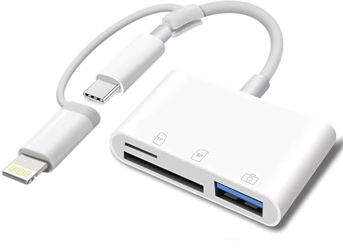 Apple - Lector de tarjetas SD certificado MFi para iPhone, USB-C y adaptador USB Lightning a tarjeta SD TF para iPhone 17/16/15/14/13/12/11/XS/XR/X/8 7 6, MacBook Pro Air, iPad Pro/Air, Galaxy S25/S24