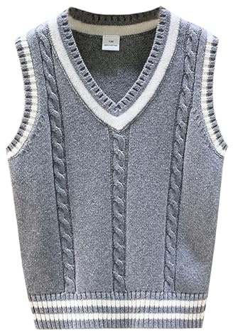 Yishengwan Chaleco de Punto sin Mangas con Cuello en V para Niños y Niñas, Jersey de Uniforme Escolar Gris 10-11 años