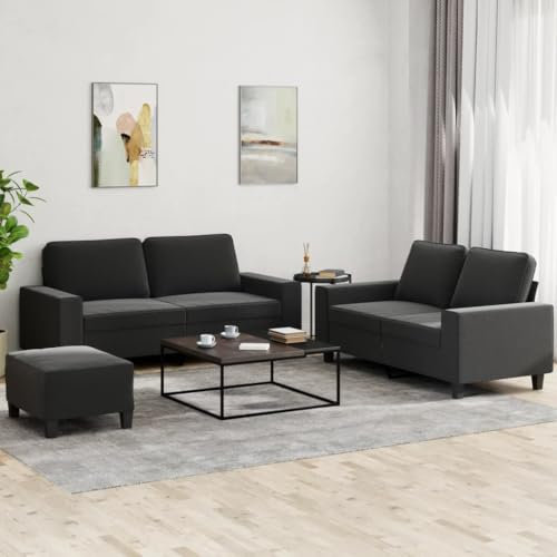 Homgoday 3-TLG. Sofagarnitur Wohnzimmersofa Loungesofa Sofa Couch mit Rückenlehne Couchgarnitur Gästesofa Moderner Sitzmöbel für Wohnzimmer Schlafzimmer Büro Schwarz Stoff
