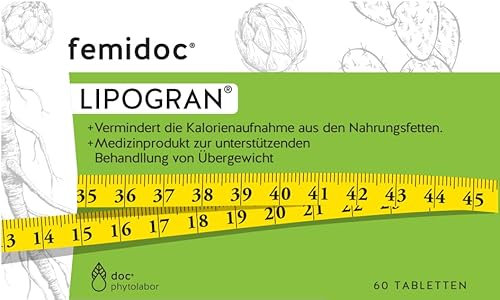 femidoc Lipogran Tabletten - Abnehmen - Verbesserter Stoffwechsel - Appetitzügler - vegan, glutenfrei - mit Feigenkaktuspulver - klinisch geprüft - 60 Stück