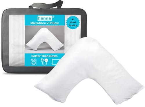 Hanna HannaSleep Hotel Range Orthopaedic V Shape Pillow for Neck and Shoulder Relief, Ergonomic Support for Side and Back Sleepers, Premium Breathable Materials, 81x40cm, Perfect for Spinal Comfort