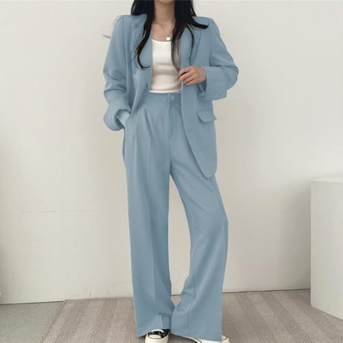 Completo da donna alla moda con blazer e pantaloni, outfit a maniche lunghe per primavera/autunno (XL blu)