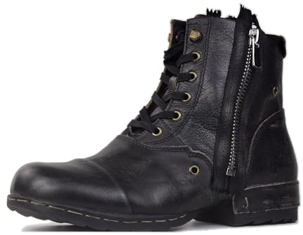 OSSTONE Moto Boots for Men Fashion Zipper-up Leather Chukka Boots Casual Shoes 5008-8, Retro Black, US11
