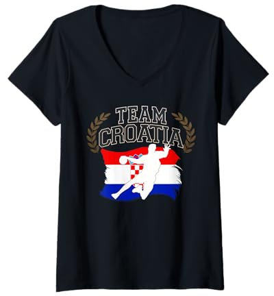 Damen Handball Kroatien Trikot Handballspieler Handballspiel T-Shirt mit V-Ausschnitt