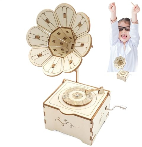 YNPQTDS Modèle de Gramophone en Bois,Puzzle de Gramophone en Bois,Puzzle modèle de Gramophone rétro | Gramophone de Puzzles en Bois 3D pour Adultes et, boîte à Musique rétro pour la décoration