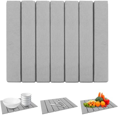 Cloudpower Tapete de piedra de secado rápido para cocina, tapete de secado de piedra, tabla de drenaje absorbente, tapete de secado de platos reutilizable para estante de drenaje plegable, encimera de