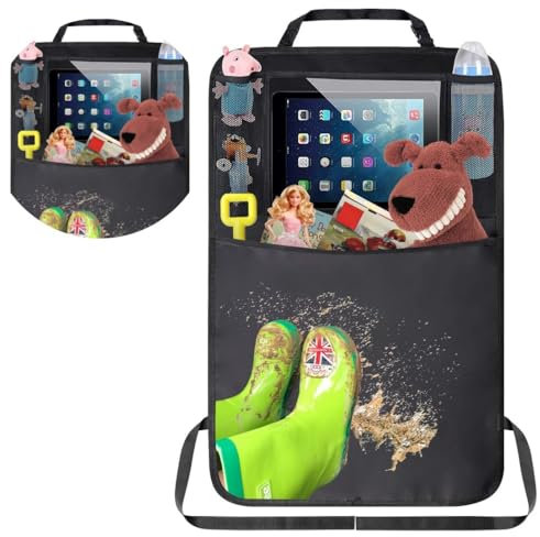 Esshogo Protezione per schienale per bambini, organizer, organizer per sedile posteriore per bambini, impermeabile, protezione per seggiolino auto, con grande custodia