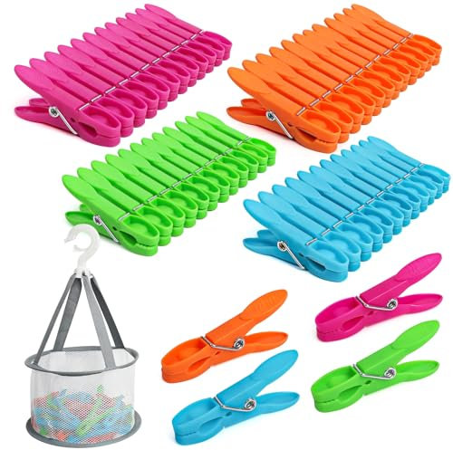 48 Pezzi Mollette per Bucato, Mollette di Plastica Colorate con Cestino per Mollette, Mollette Senza Impronte, Premium Laundry Pegs, per Asciugamano, Biancheria, Intima, Pantaloni, Coperta, Bambola