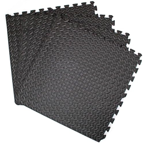 Actiasmat Shock Absorbing Gym Floor Mats, 20mm Thick EVA Foam, Black, 16 Square Feet Coverage