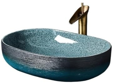 YHxFlux Lavandino Bagno Lavabo da Bagno in Ceramica retrò, di Lusso, con Rubinetto e Tubo di Scarico, for Balcone, con Luce. Lavabo da Appoggio