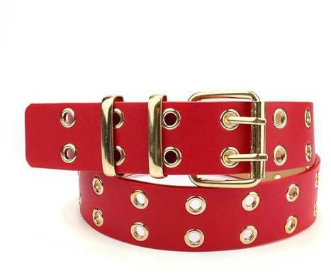 VIVACRAFT Men's Belts Punk -nietgürtel, Metal Rock Rivet Belt, Helle Nieten Und Jeans Passen Perfekt Für Mädchen Geeignet -rot-105 cm