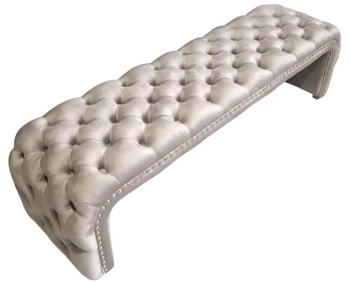 Cómodo banco acolchado con botones, esquinas redondas, perfecto para dormitorio, sala de estar, entrada, taburete de almacenamiento gris de 47.24 pulgadas para cama, armario o tienda