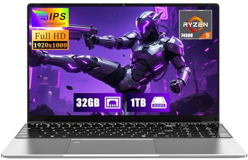 FUNYET Laptop Gaming Laptop,Win11pro Notebook, 15.6-Inch Processore R5-7430U,32 RAM 1TB SSD, FHD 1920 * 1080 Computer portatile, sblocco con impronta digitale, tastiera retroilluminata, BT5.0