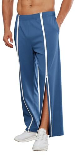 PINSPARK Pantalon de rééducation pour Homme, Pantalon de Sport Long avec Fermeture éclair intégrale, Pants en Coton détachable, d'entraînement Ample à Ouverture latérale avec Poches