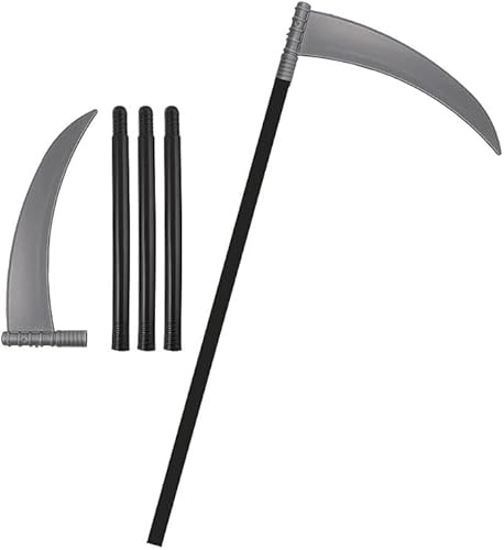 HiFEN® Plastic Death Scythe Grim Reaper Realistic Gothic Prop with Curved Blade & Matte-Black Handle for Halloween Costume Accessories, Horror Party Decor, Scary Fancy Dress
