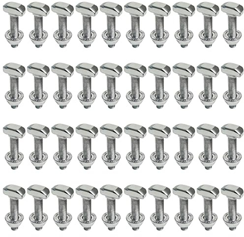 40 Stück Hammerkopfschrauben M6x30mm, Edelstahl A2-70 schrauben M6 Mit Sperrzahnmuttern & Flanschmuttern Für PV-Solar Montageschienen (40PCS M6-30mm)