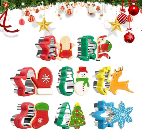 Set di taglierina per panini natalizi – Stampo da forno in acciaio 285 g | Tagliapasta a forma di cervo di spezia con albero di di neve di Babbo Natale | Strumento di modellatura