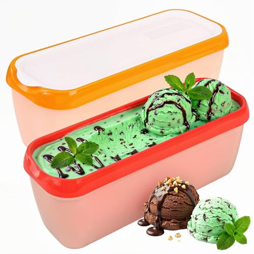 Otopone 2 Pack Ice Cream Tubs with Lids, Reusable Freezer Storage Containers, Perfect for Homemade Ice Cream Meal Prep Red Orange