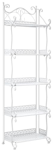 SUNNYNEST 5 Tier Metal Folding Storage Shelf Bookshelf Flower Plant Stand Shelving Rack,Narrow, Bathroom Storage Shelf Shower Organizer,Assembly Folding,for Bedroom,Living Room and Home Office(White)