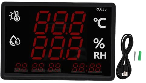 Generic Termómetro Higrómetro, Medidor Digital de Temperatura y Humedad con Sonda de Alta Precisión para Invernadero de Almacén de Fábrica Interior y Exterior