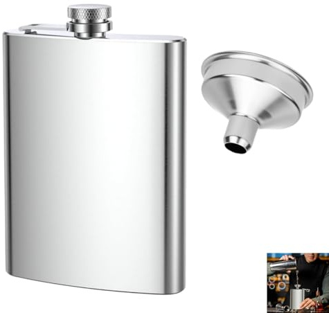 BOBOZHONG 12oz Hip Flask for Whiskey & Liquor,Stainless Steel Leakproof Thin Flask with Funnel Portable Flat Pocket Flask for Men Women,Outdoor Camping, Barbecue, Party