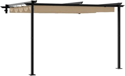 Roanoer Wandpavillon 300 x 300 x 200 cm Anbaupavillon mit einziehbarem Sonnendach, Stabiler Pavillon aus Polyester und robustem Stahl für Terrasse und Garten, Taupe